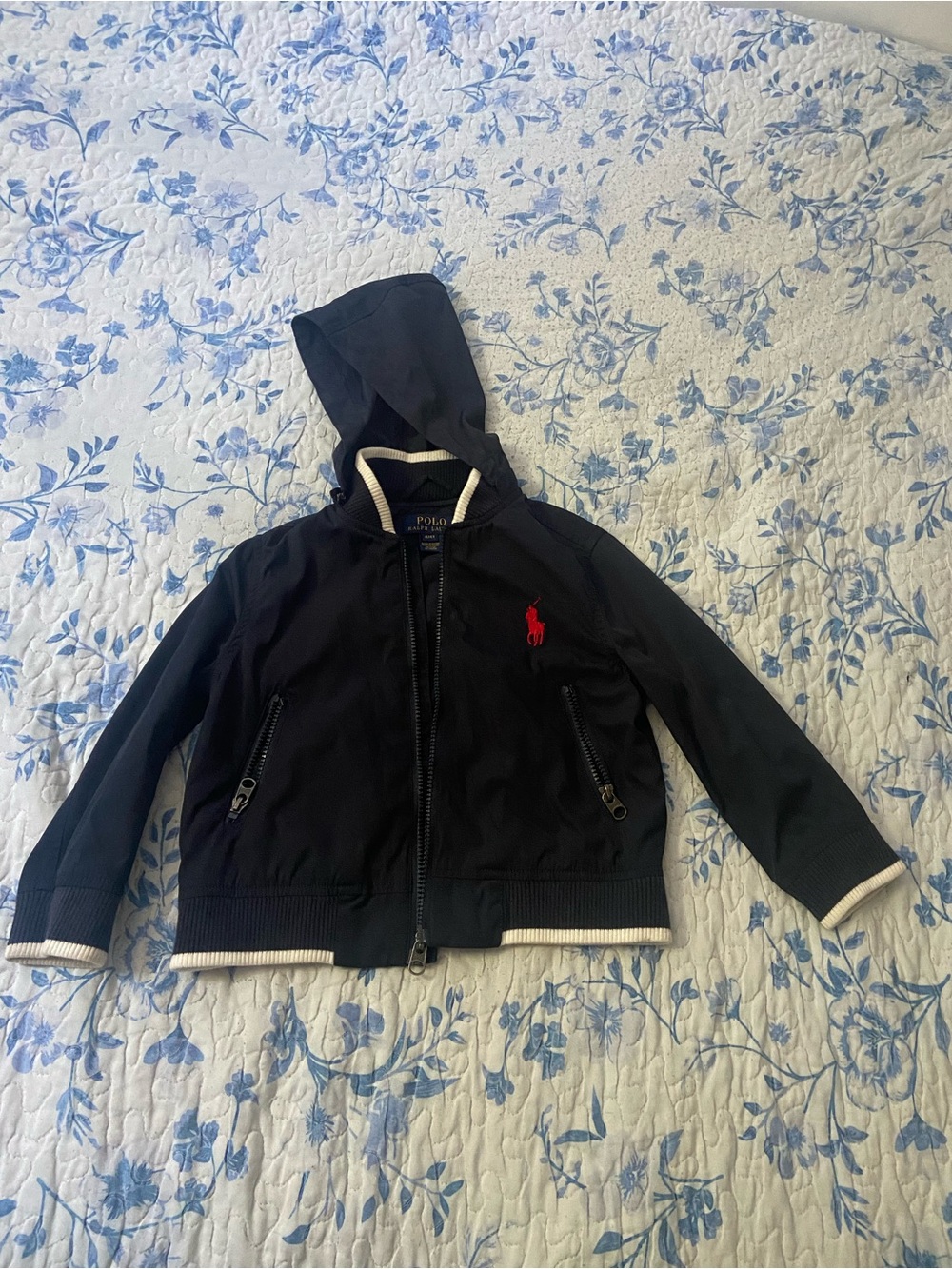 Ralph Lauren Kids Navy Hooded Jacket with Red Pony